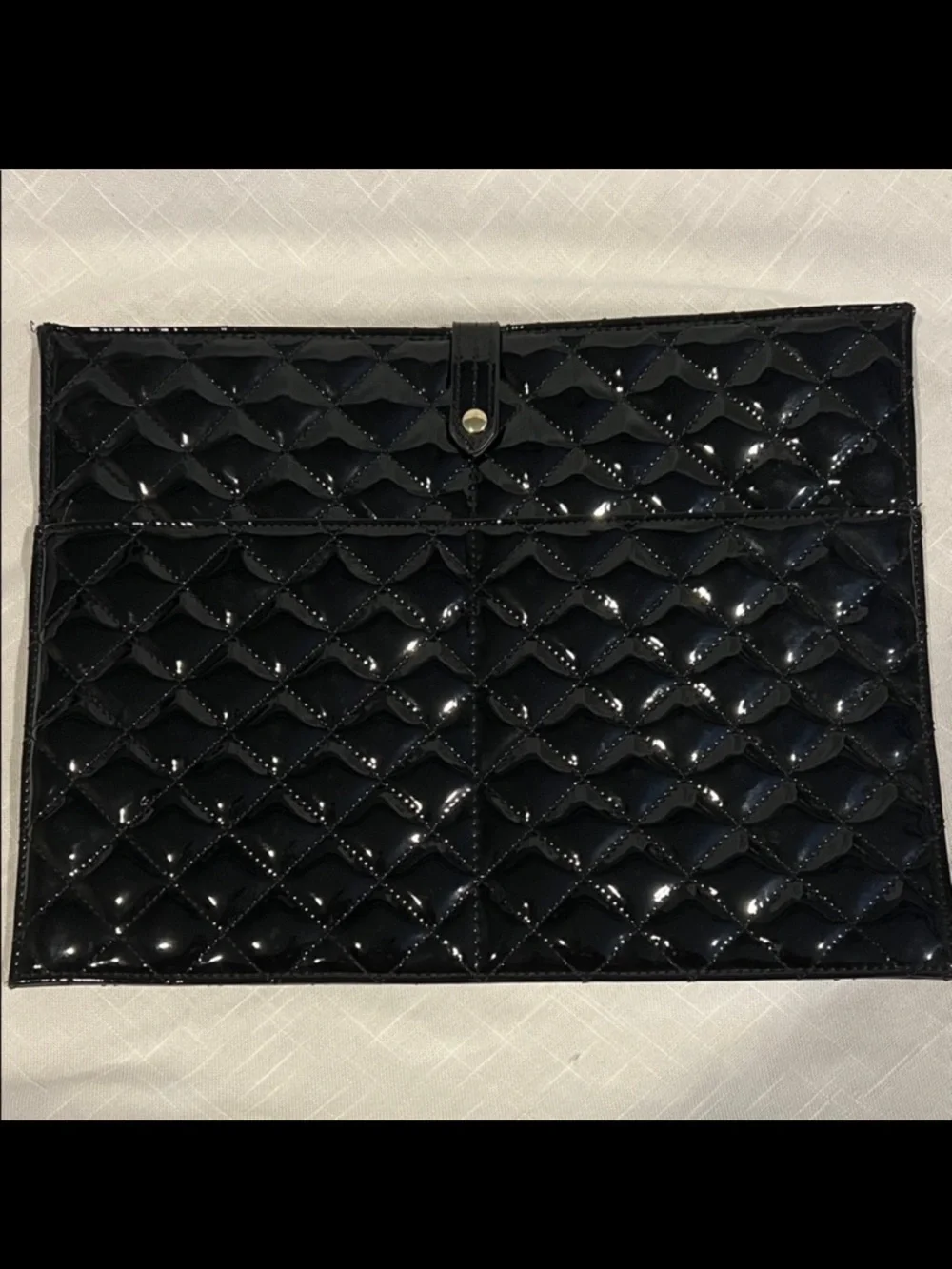 Isaac Mizrahi Black Quilted Patent Leather Clutch iPad Tablet Laptop Case Bag